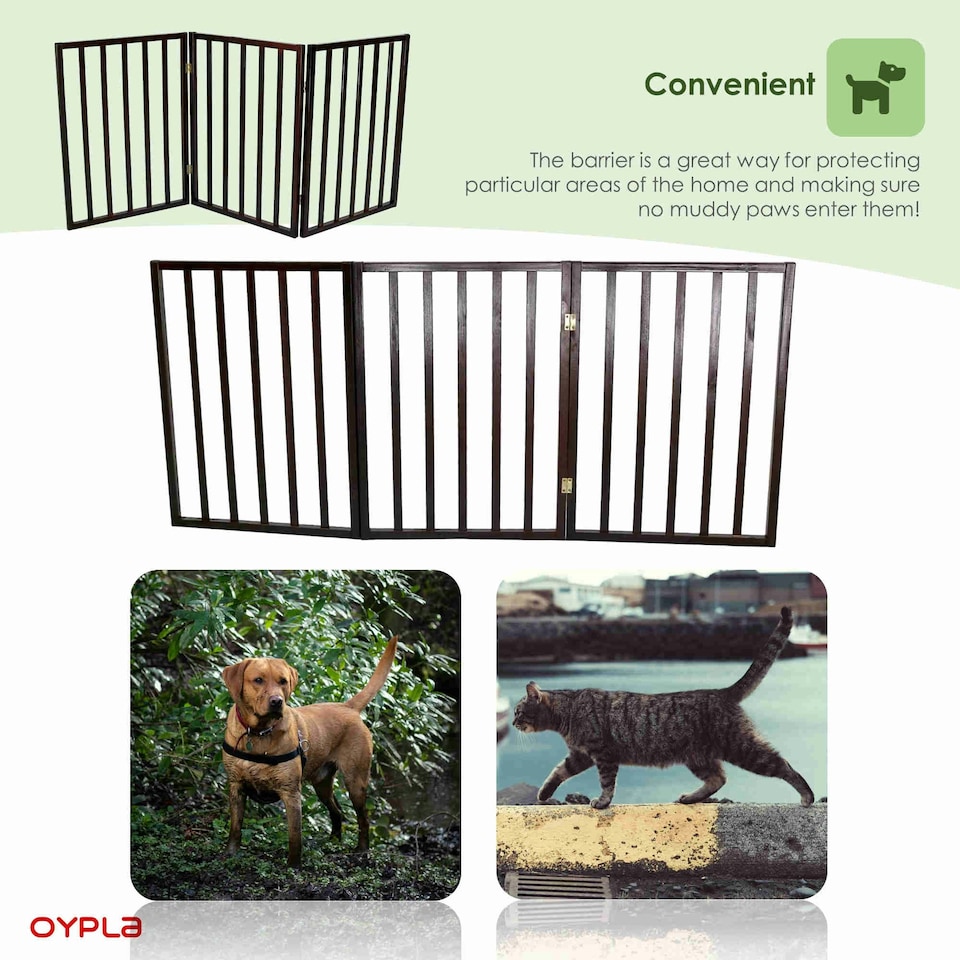 image 1 of Dark Brown Dog Safety Folding Wooden Pet Gate Portable Indoor Barrier