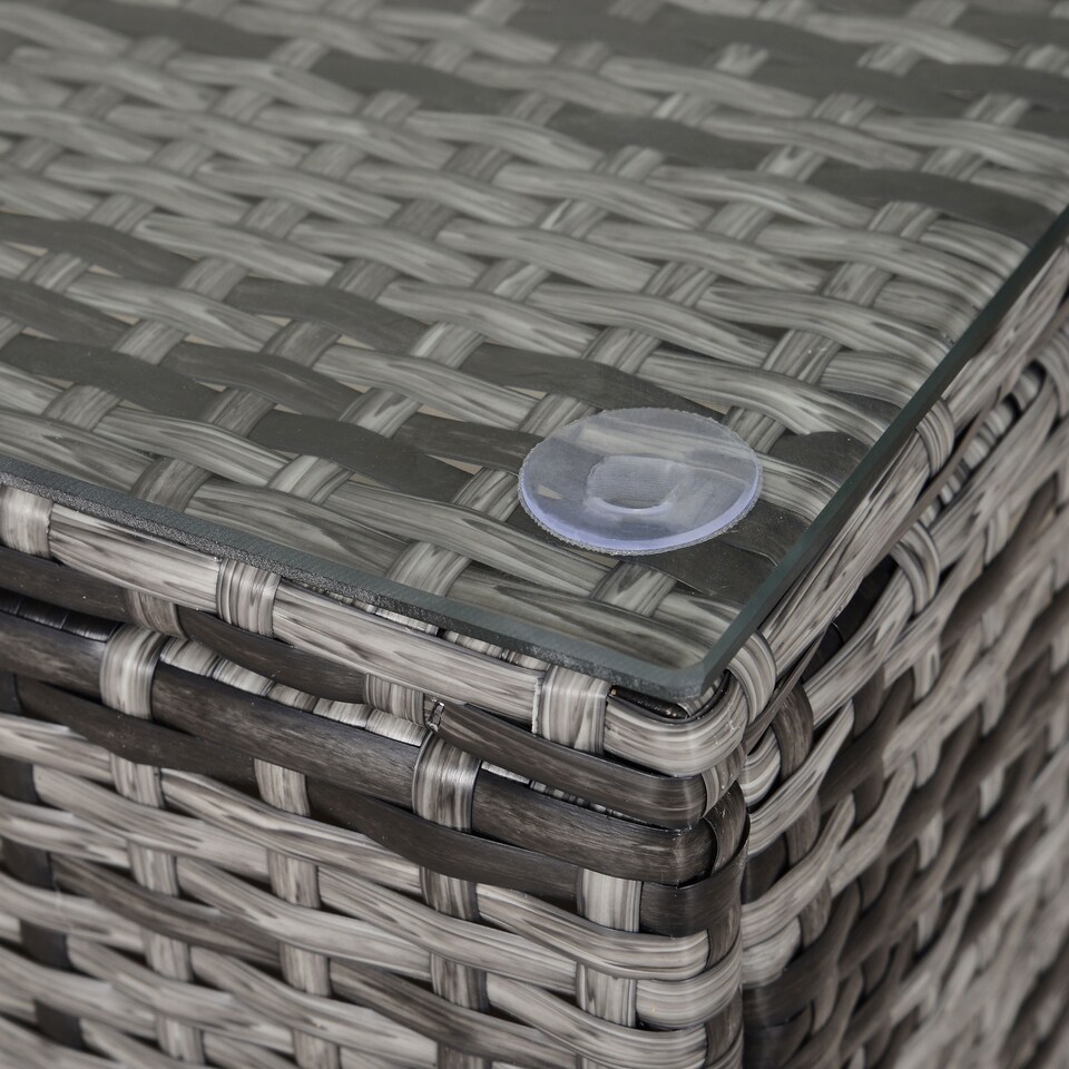 image 1 of Outsunny Garden Rattan Side Table,Wicker Coffee Desk, Glass Top, Mixed Grey