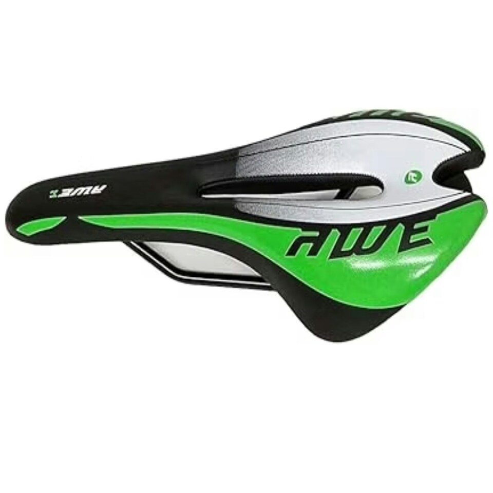 image 1 of AWE Adult Unisex MTB/Race Bike Green/Black/White Gel Saddle With Chromo Rails