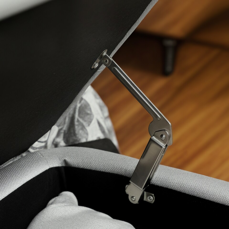 image 1 of HOMCOM Storage Ottoman Bench, Linen-feel Footstool with Steel Legs, Grey | Grey | 1