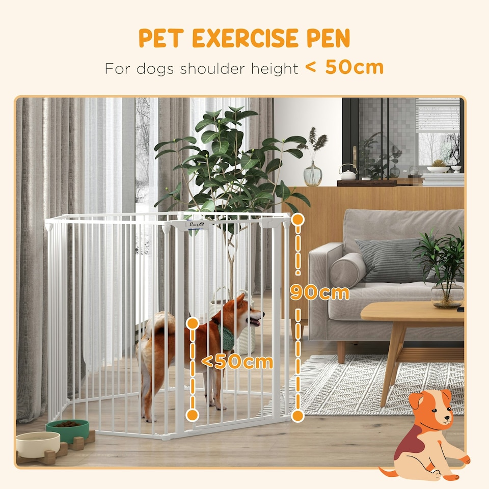 image 1 of PawHut 2 in 1 Dog Pen, Safety Pet Gate, 6 Panels, for Medium Dogs, 90Hcm - White