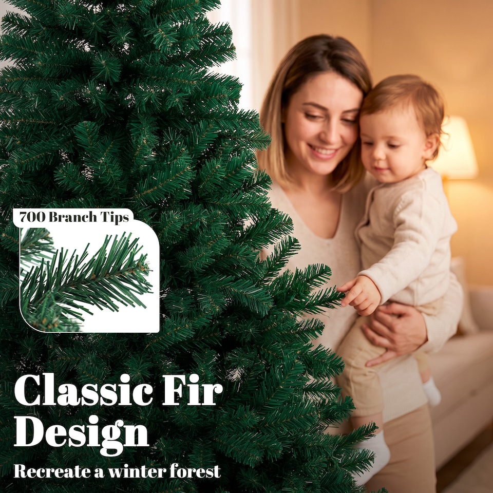 image 1 of HOMCOM Artificial Christmas Tree with Hinged Design, 180cm Fir Tree