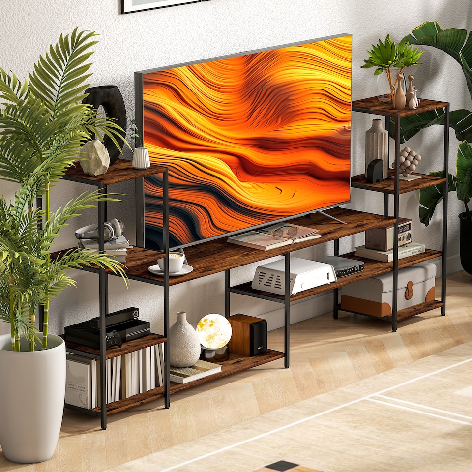 image 1 of HOMCOM TV Unit for TVs up to 60 Inches, Industrial TV Stand with Storage Shelves, Entertainment Centre for Living Room, Bedroom | Brown | 1