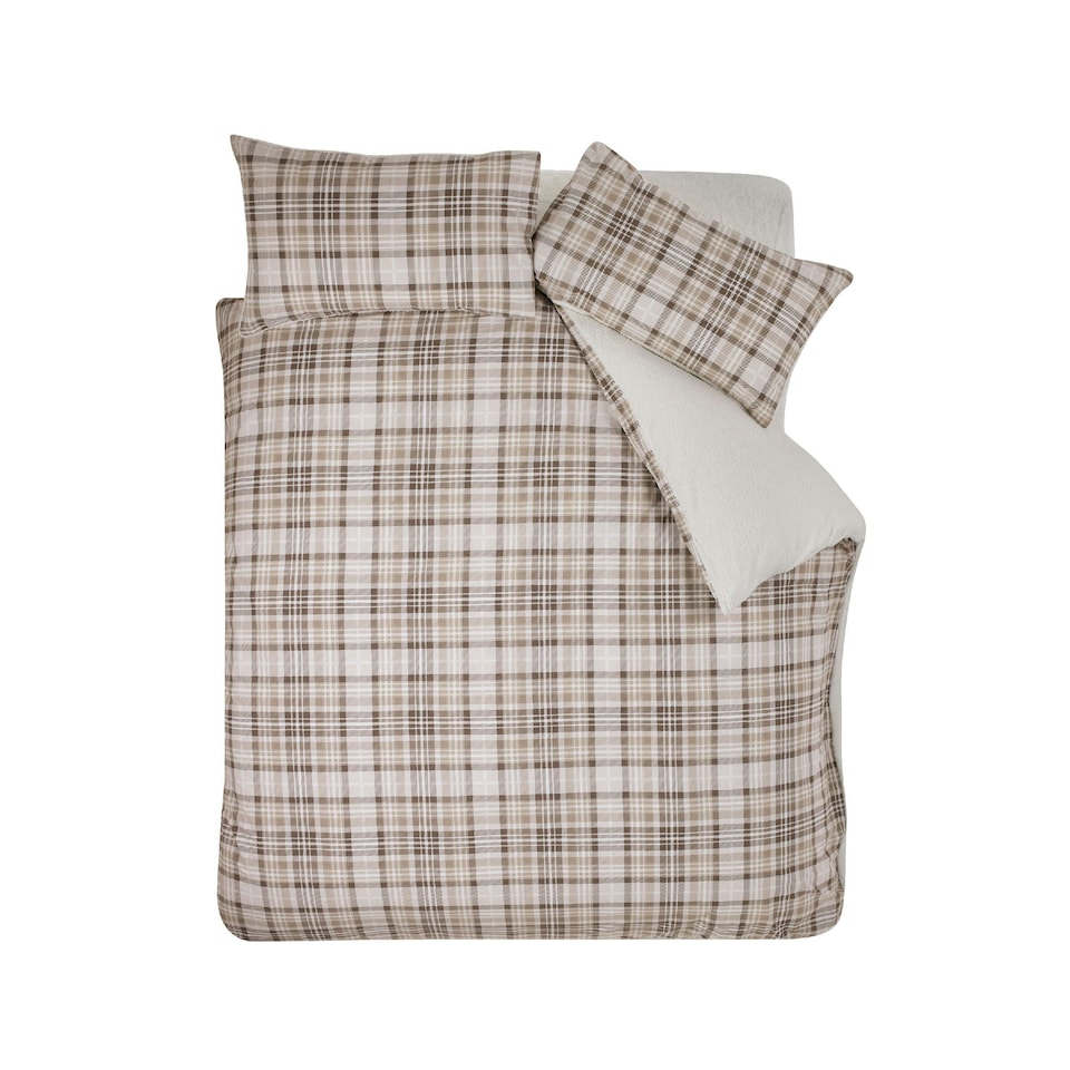 image 1 of Catherine Lansfield Cosy Sherpa Check Duvet Cover Set Natural Cream | Natural | Double
