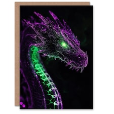 Dragon Head Neon Purple Green Fantasy Concept Art Birthday Greeting Card