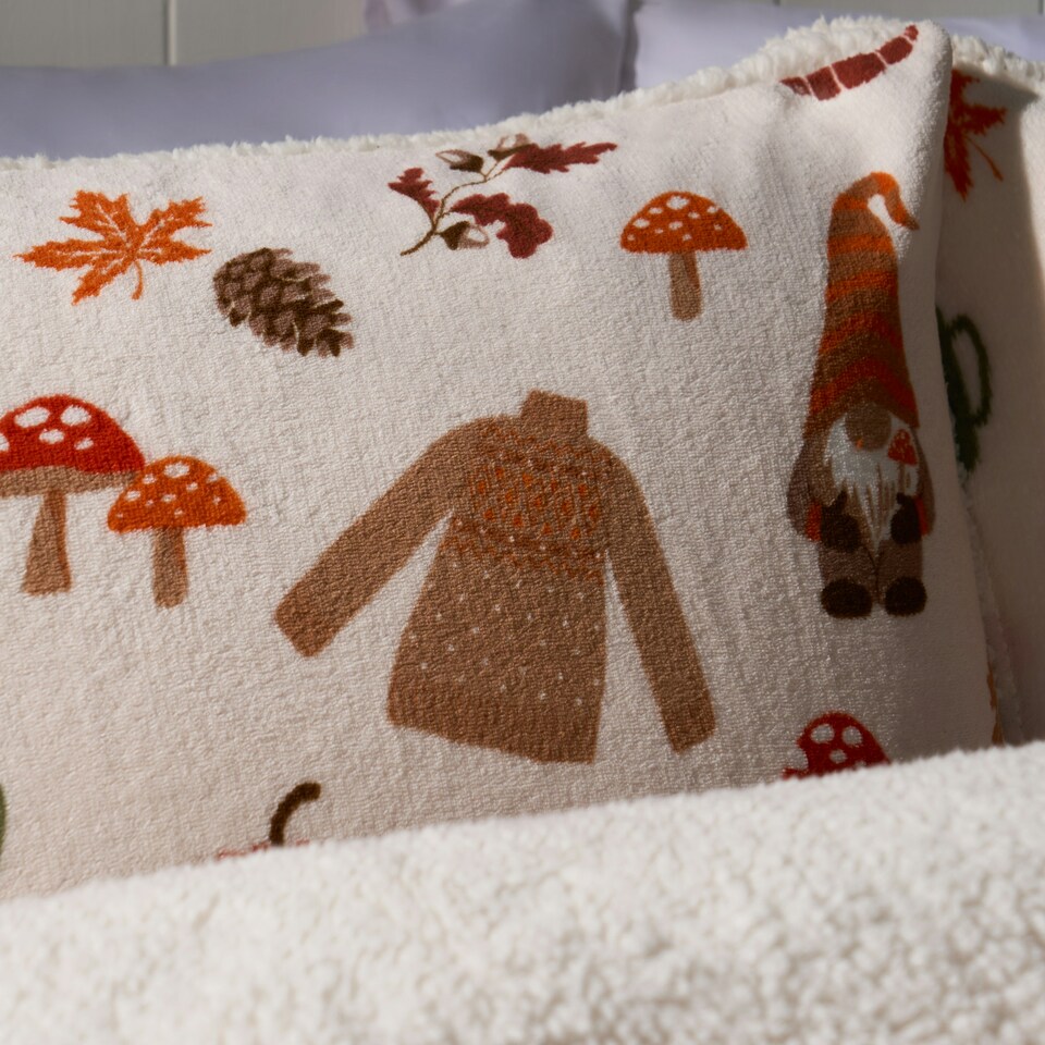image 1 of OHS Autumnal Pumpkin Fall Gonk Halloween Soft Cosy Warm Plush Fleece Duvet Cover and Pillowcase Bedding Set Multi | Cream/Rust | Double