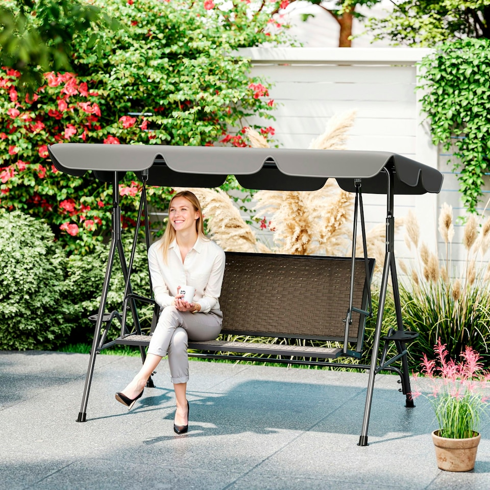 image 1 of Outsunny 3 Seater Garden Swing Seat Bench w/ Adjustable Canopy, Grey Grey | Grey