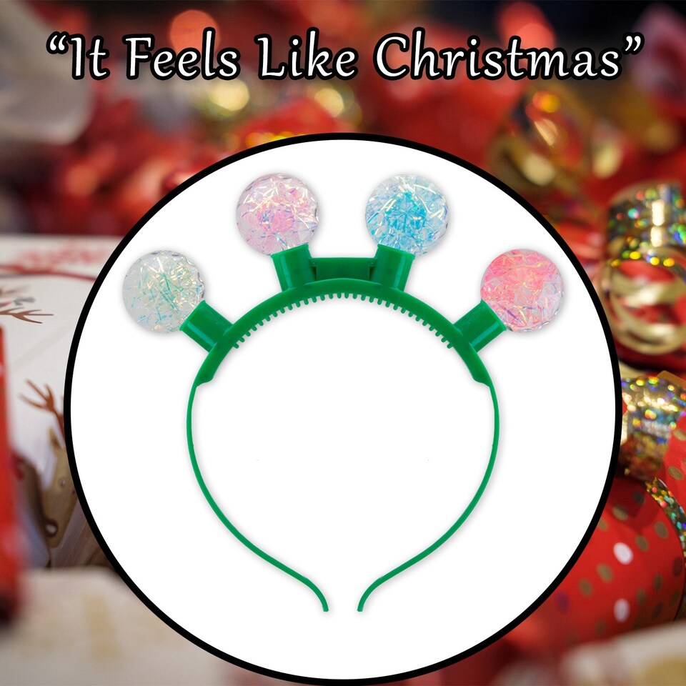 image 1 of vfm-estore Christmas Light-Up Headband Glitter Ball - One Size, Green Glitter