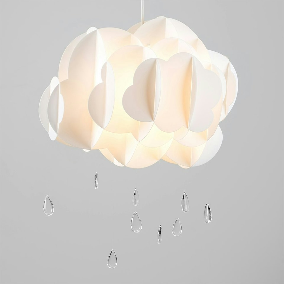 image 1 of ValueLights Extra Large White Cloud with Acrylic Jewel Raindrop Water Droplets Ceiling Light Shade & LED Bulb White