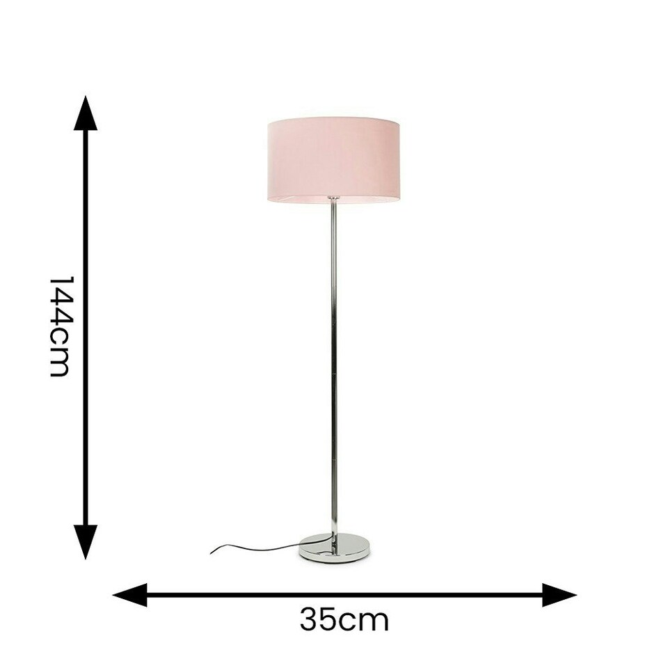 image 1 of ValueLights Silver Floor Lamp with Large Blush Pink Shade