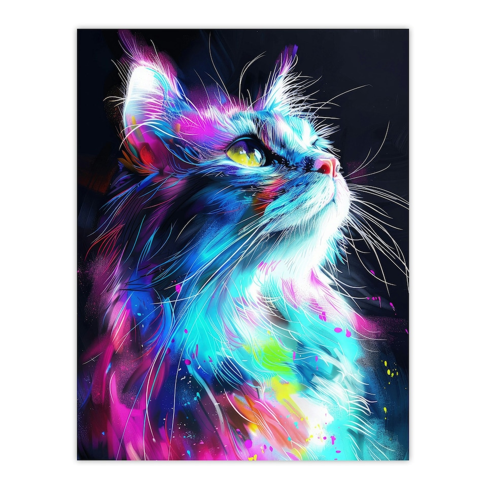 image 1 of Birman Cat Lover Neon Glowing Pink Portrait Black Framed Wall Art Print A4