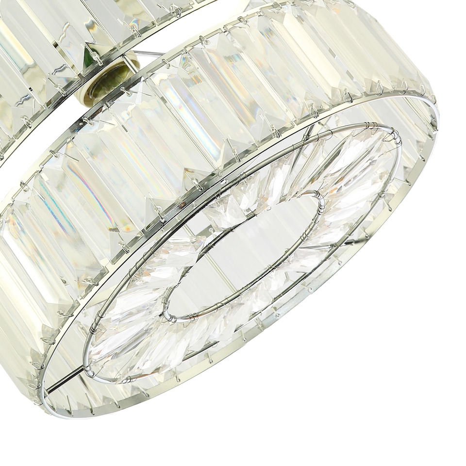 image 1 of Designer Double Tier Easy Fit Pendant Shade with Rows of Clear Acrylic Prisms | Chrome