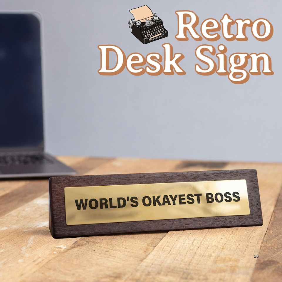 image 1 of Wooden Desk Sign - World's Okayest Boss