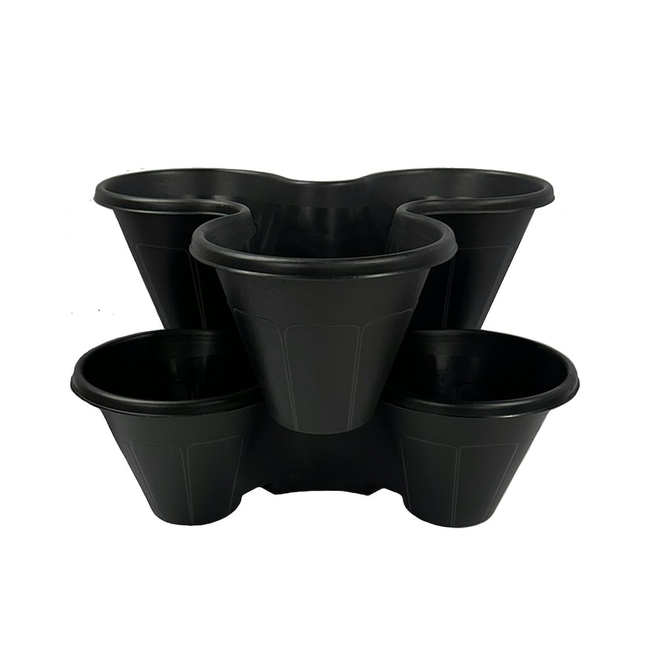 image 1 of Trio Stackable Stacking Strawberry Planter Plant Flower Pot Herb Garden Patio UK Black