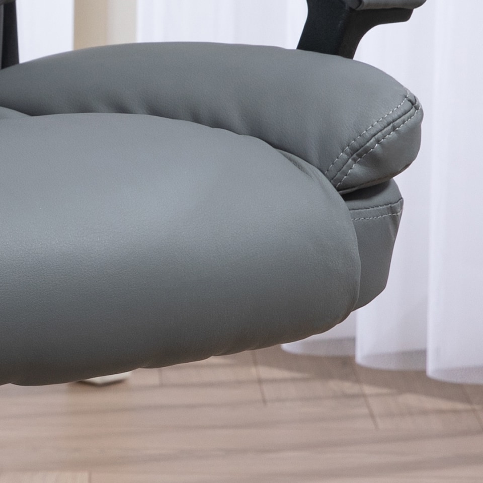 image 1 of HOMCOM Desk Chair, PU Leather Office Chair with Adjustable Height and Swivel Wheels, for Home Work Study, Dark Grey