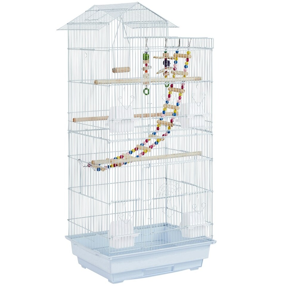 image 1 of Yaheetech 99 cm Tall Metal Parrot Birdcage w/Swing & Ladder White