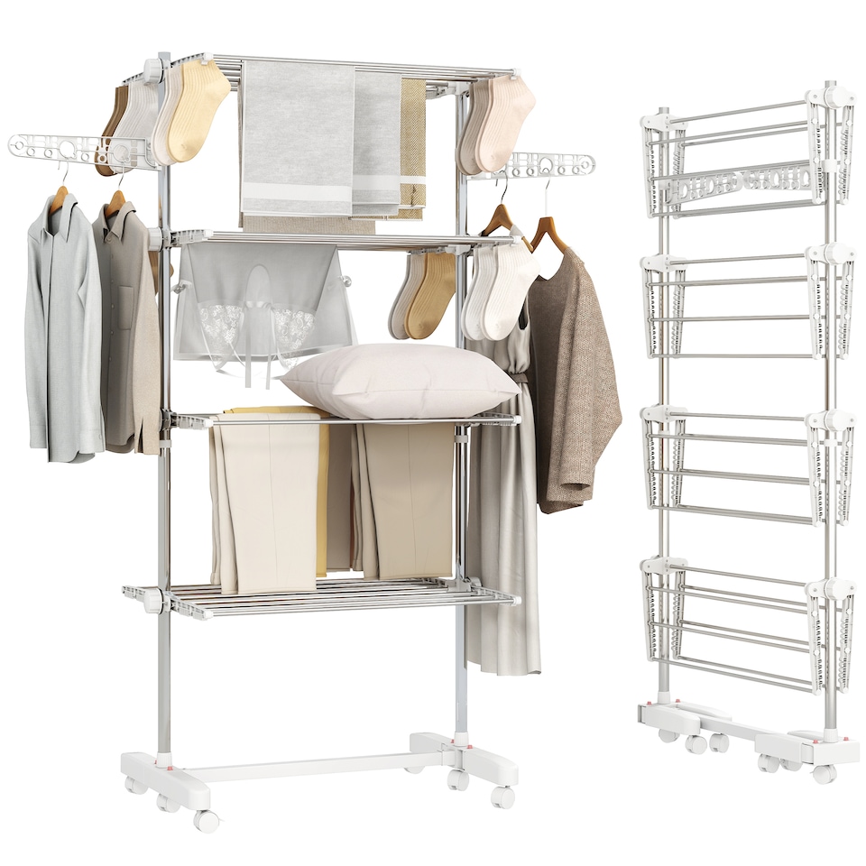 image 1 of HOMCOM 4-Tier Large Clothes Airer Stainless Steel Clothes Drying Rack White