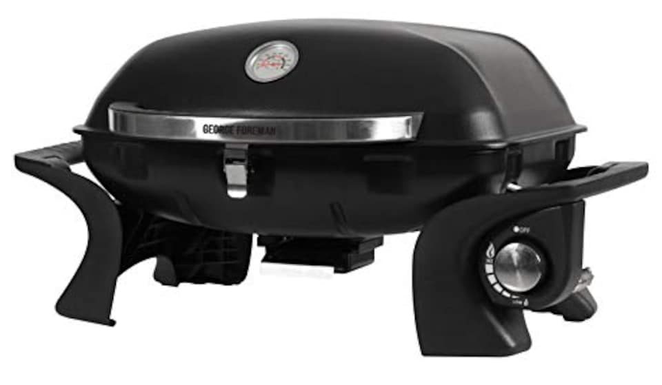 image 1 of George Foreman Portable Gas BBQ with Integrated Thermostat, Black, Lightweight & Compact, Steel Body & Automatic Ignition, Gas Barbecue, GFSBBQ1