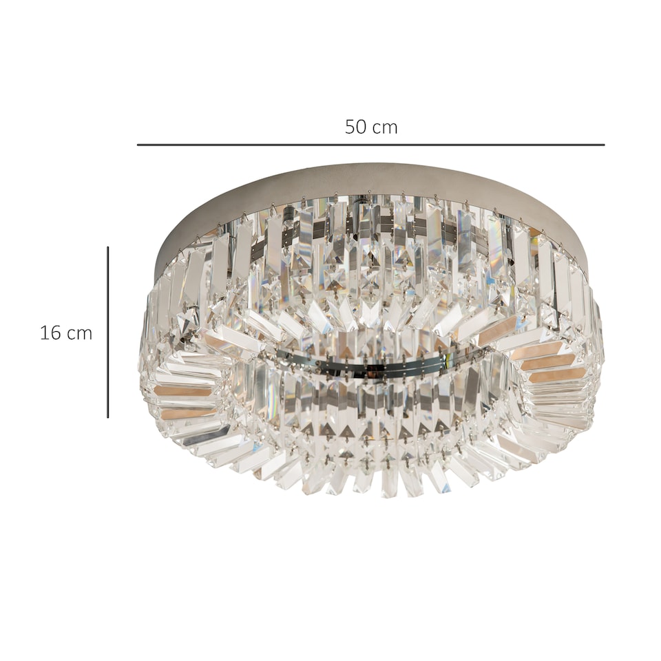 image 1 of HOMCOM Crystal Ceiling Light Modern Chandeliers Stainless Steel Pendant Lights with Crystal Decorations for Living Room Bedroom Dining Room Hall Silver