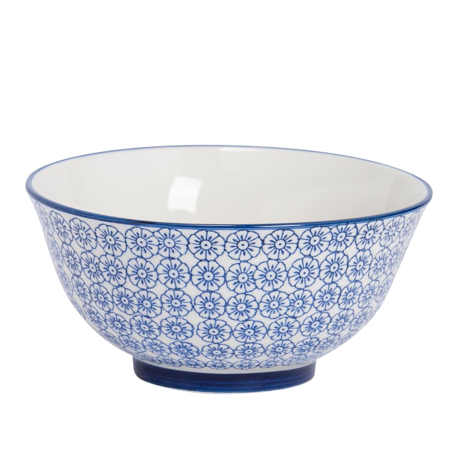 image 1 of Nicola Spring Hand-Printed Cereal Bowls - 16cm - Navy - Pack of 6 | Blue | Blue