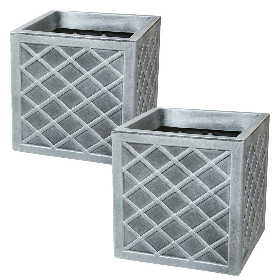 image 1 of 1 x Small Square 32cm Pewter Lazio Garden Flower Plant Box Grey