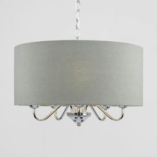 ValueLights 5 Way Chrome Silver Pendant Ceiling Light Grey Linen Shade
