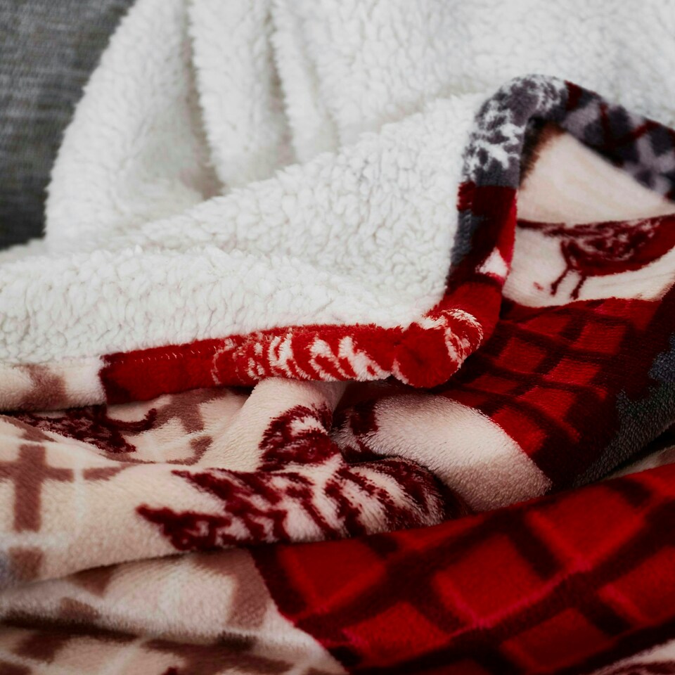 image 1 of Christmas Patchwork Sherpa Fleece Throw