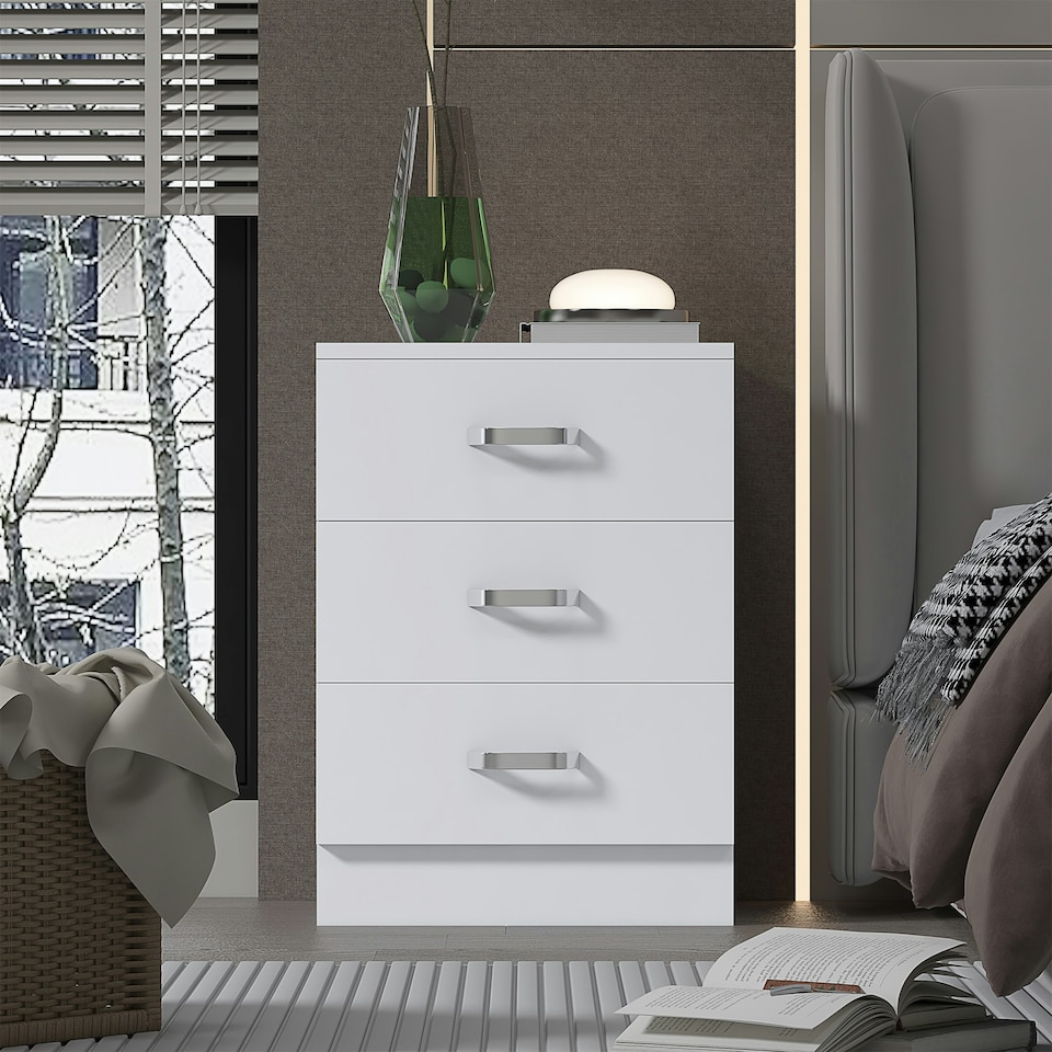image 1 of FWStyle Tunis 3 Drawer Bedside Chest Matt White