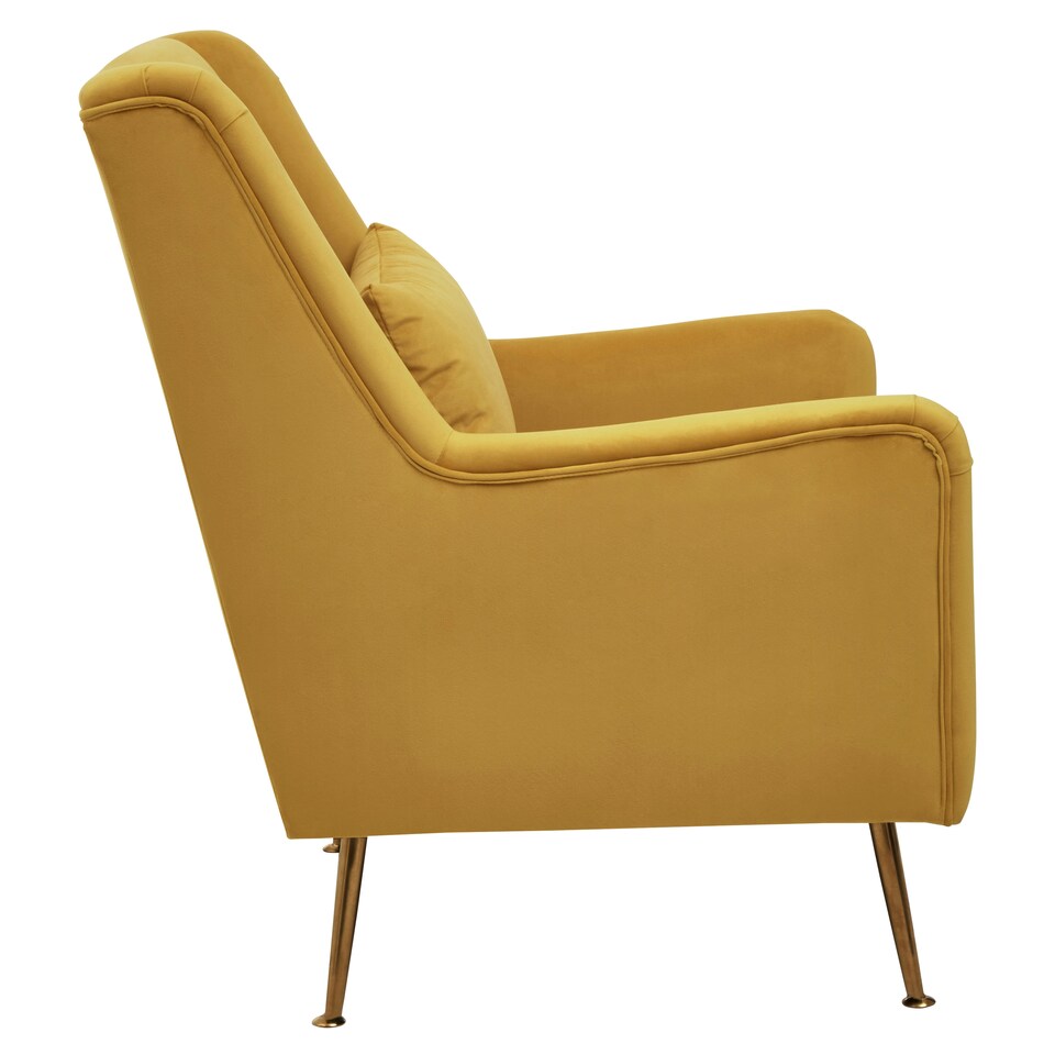 image 1 of Interiors by Premier Yellow Velvet Armchair for Lounge, Angular Gold Leg Chair with Velvet Upholstery for Living Room, Home