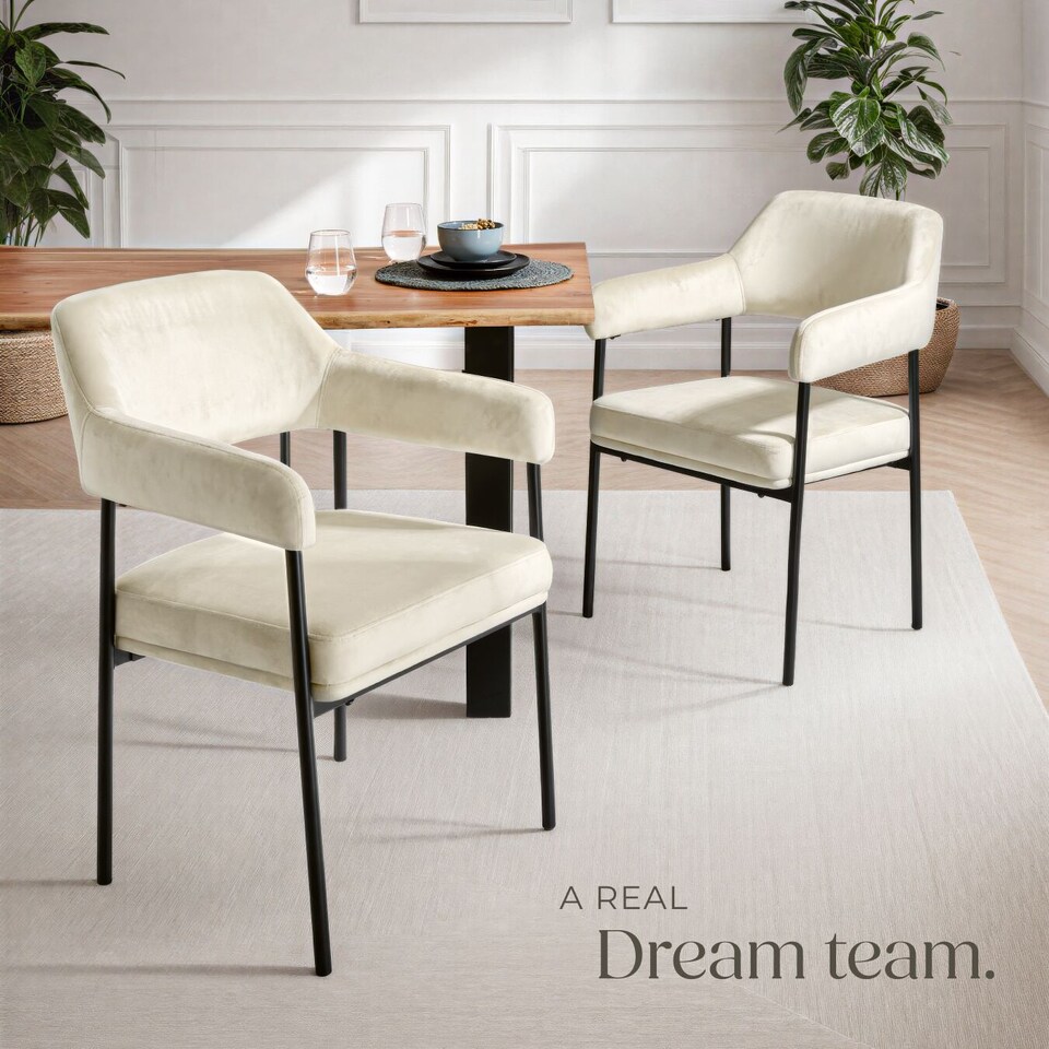 image 1 of Armchair Doe - durable fabric, black powder-coated legs, 120 kg load, 58 x 62 x 85 cm | White | velvet look off-white | 2