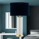 image 7 of Set of 2 Aura - Satin Brass Lamps with Navy Blue Crushed Velvet Shades Bronze | Blue