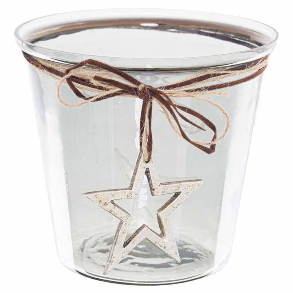 Smoked Midnight Hammered Star Large Candle Holder - Glass - L16 x W16 x H14 cm - Grey Grey