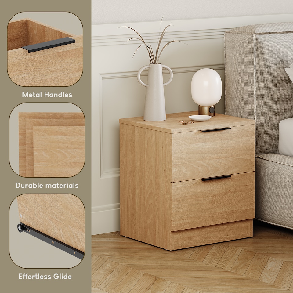 image 1 of Vida Designs Trega 2 Drawer Bedside Chest Bedroom Storage Unit, (H) 41cm x (W) 39cm x (D) 28cm, Pine, Set of 2