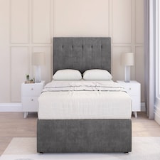 Sloomy Highbury Steel Plush Divan Bed Base 2 Drawers Foot-End With 54 Inch Floor Standing Headboard | Grey | Steel | King | 1