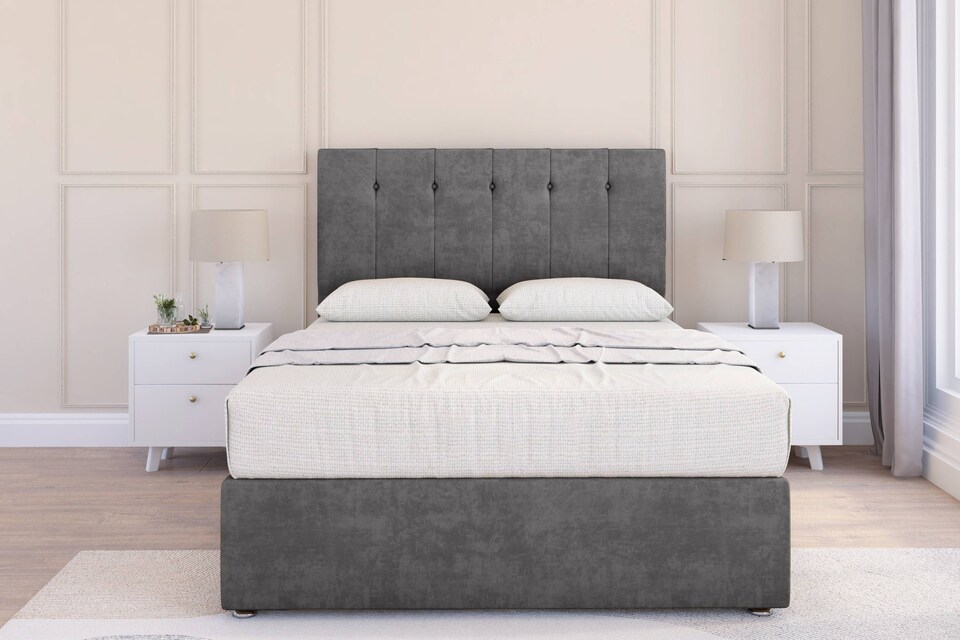 image 1 of Sloomy Highbury Steel Plush Divan Bed Base 2 Drawers Foot-End With 54 Inch Floor Standing Headboard | Grey | Steel | King | 1