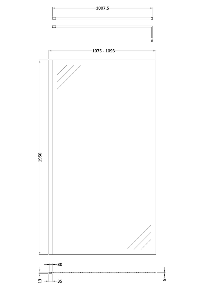 image 1 of Balterley Contemporary Wetroom Screen Aluminium - " Wetroom Screen - WRSF004 | Black | Matt Black