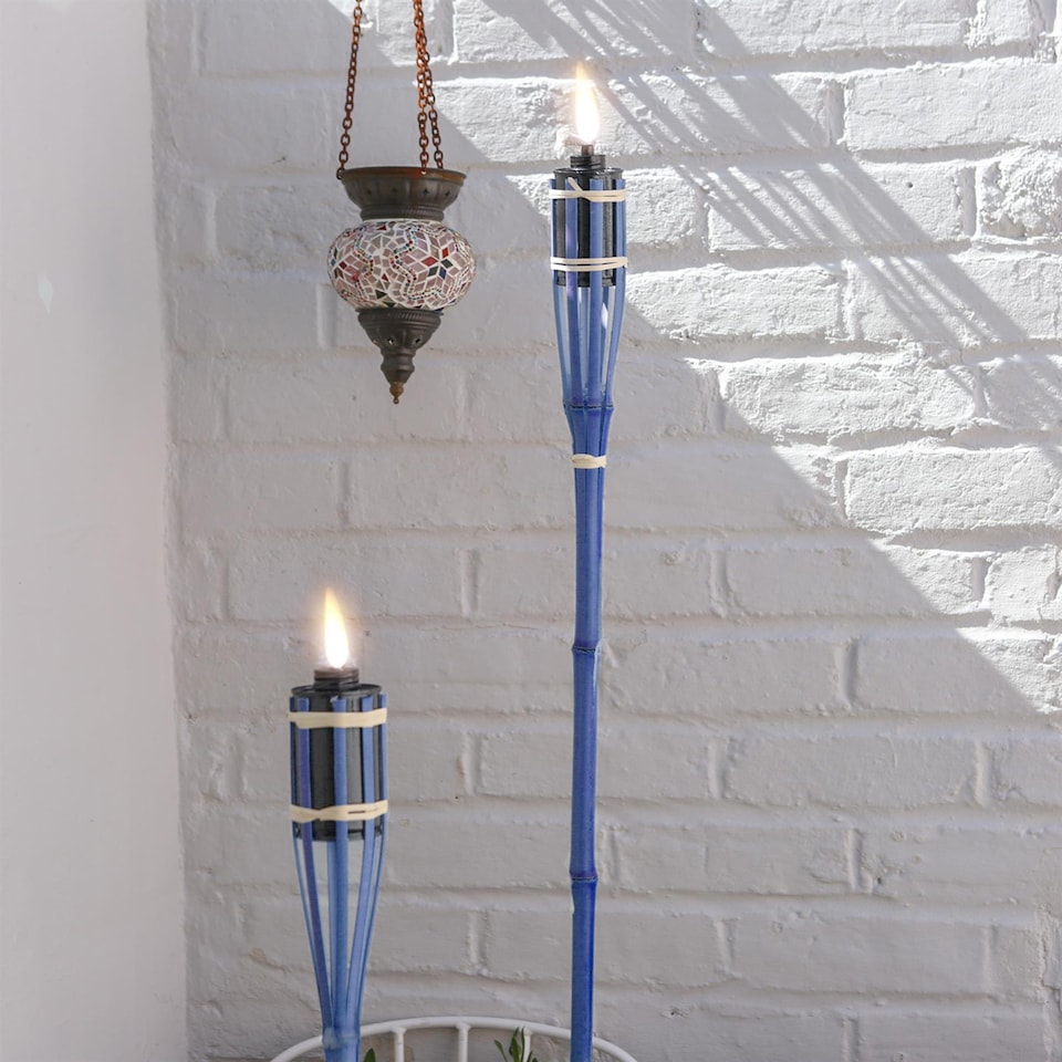 image 1 of Harbour Housewares Bamboo Garden Fire Torches - 60cm - Blue - Pack of 6