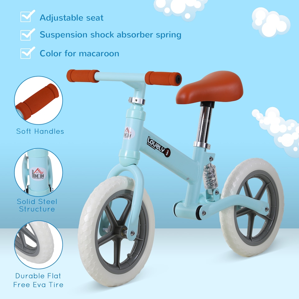 image 1 of HOMCOM 12 Kids Balance Bike No Pedal Bicycle EVA Tire Adjustable Seat Toddler Training Bike With Shock Absorber 2 - 5 Years Gift for Boys Girls Blue