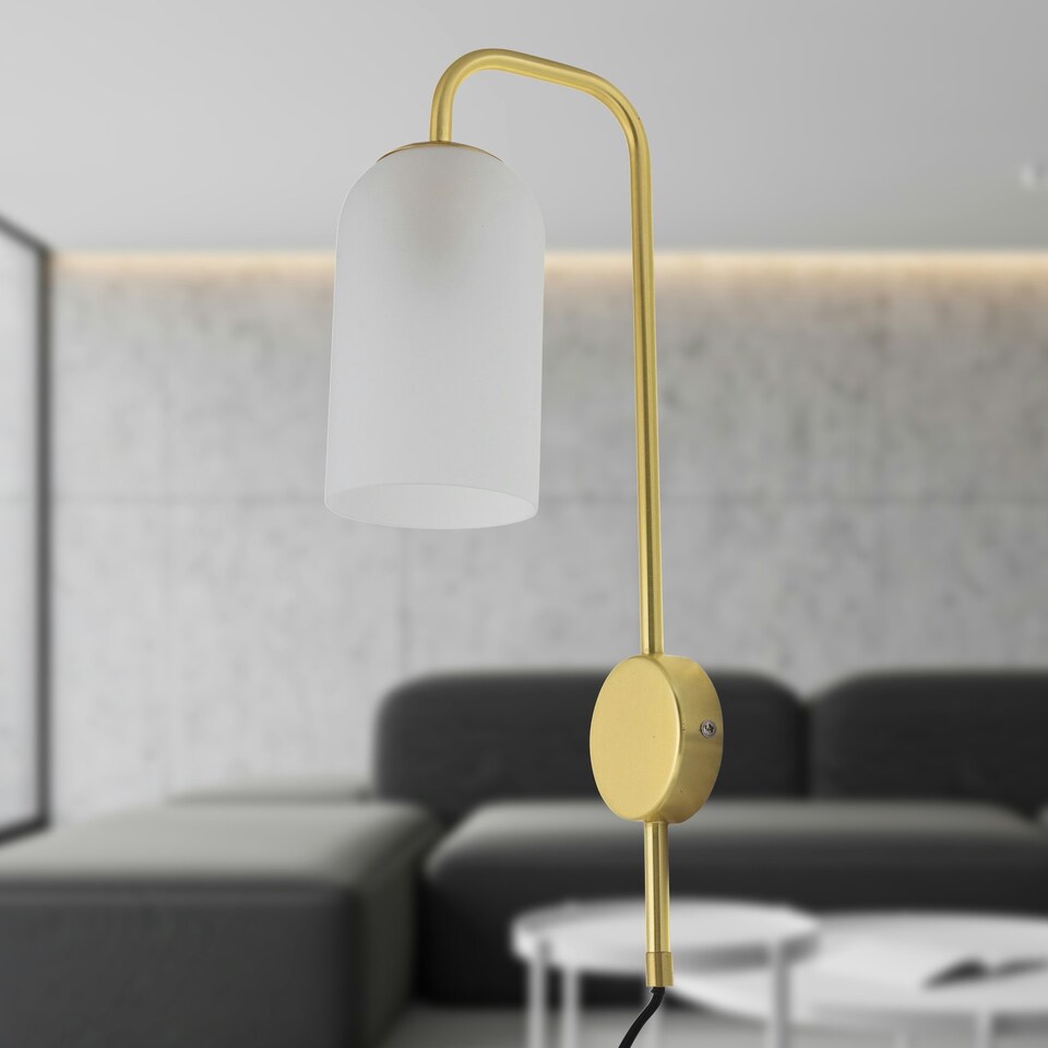 image 1 of Set of 2 Victoria - Satin Brass Plug in Wall Lights Frost Glass Shades Bronze | White