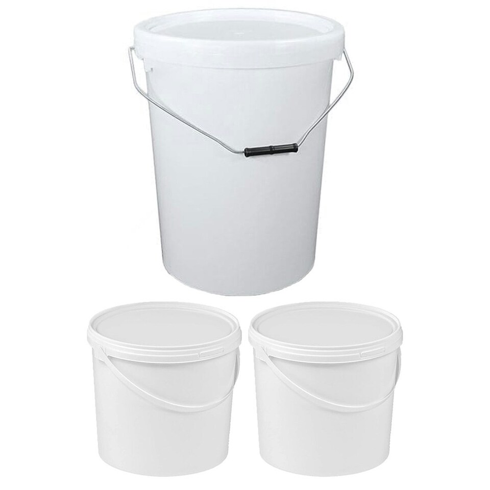 image 1 of 1 x 25 Litre Hard Wearing Strong White Plastic Buckets With Tamper Evident Lids & Handle