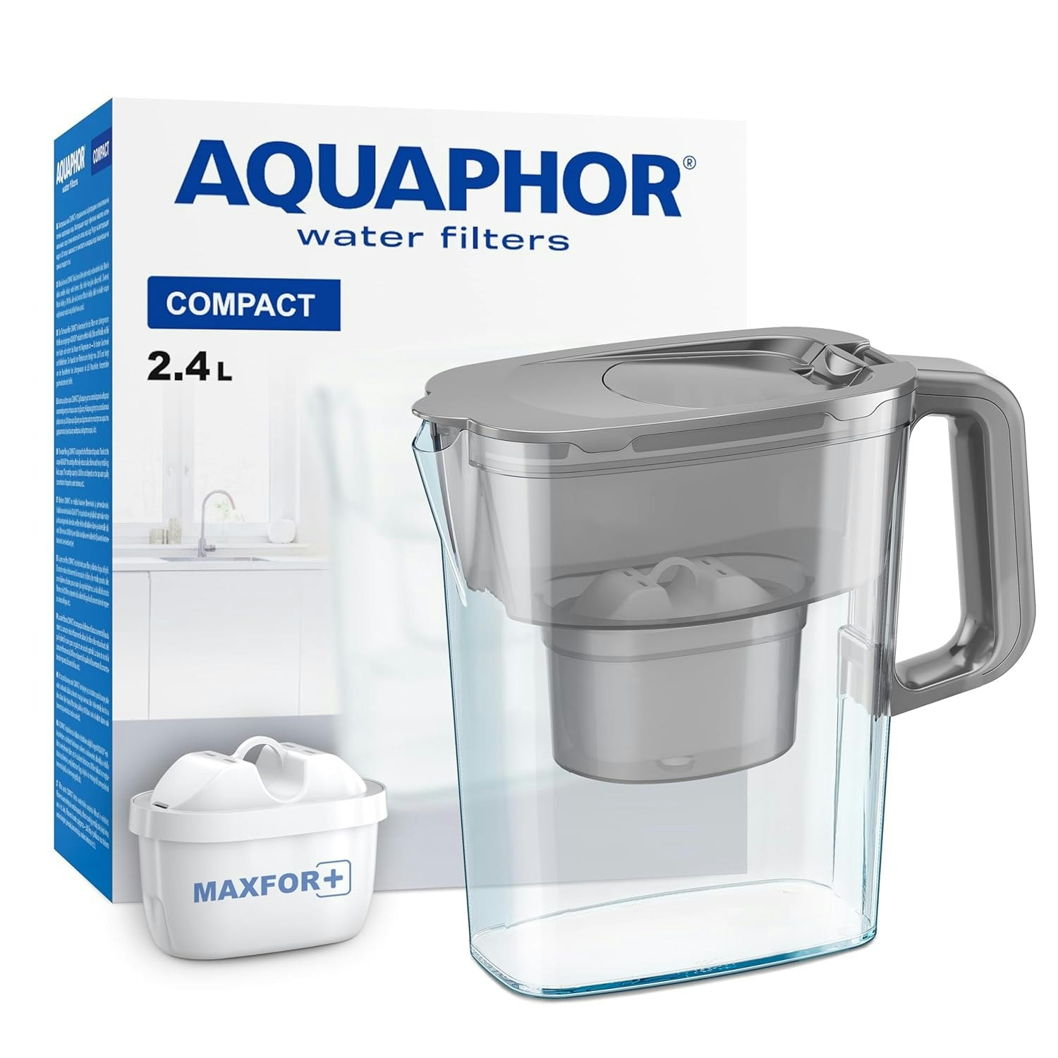 AQUAPHOR 2.4 Litre Compact Water Filter Jug in Grey with Maxfor+ filter