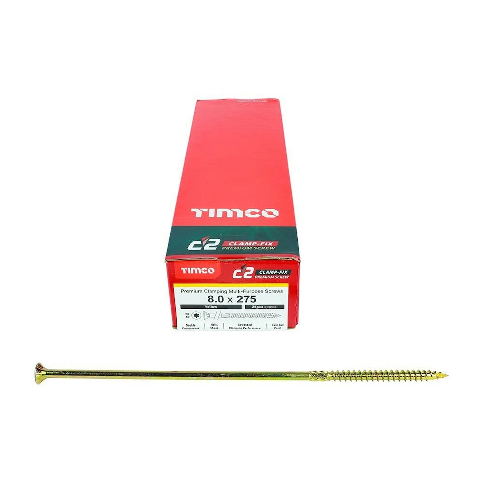 image 1 of Timco - C2 Clamp-Fix Multi-Purpose Premium Screws - TX - Double Countersunk - Yellow (Size 8.0 x 275 - 25 Pieces)