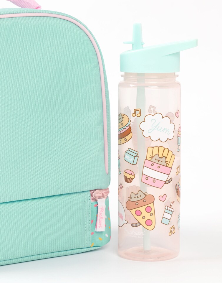 image 1 of Pusheen the Cat Mint Lunch Bag, Lunch Box and Drinks Bottle Set | Snack Attack Polkadot School Lunch Set for Girls | Transparent Water Bottle | Pusheen Merch