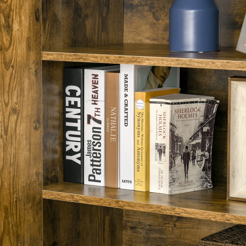 image 1 of HOMCOM Farmhouse 4-Door Cabinet, Freestanding Tall Cupboard with Storage Shelves for Bedroom & Living Room, Rustic Wood Effect