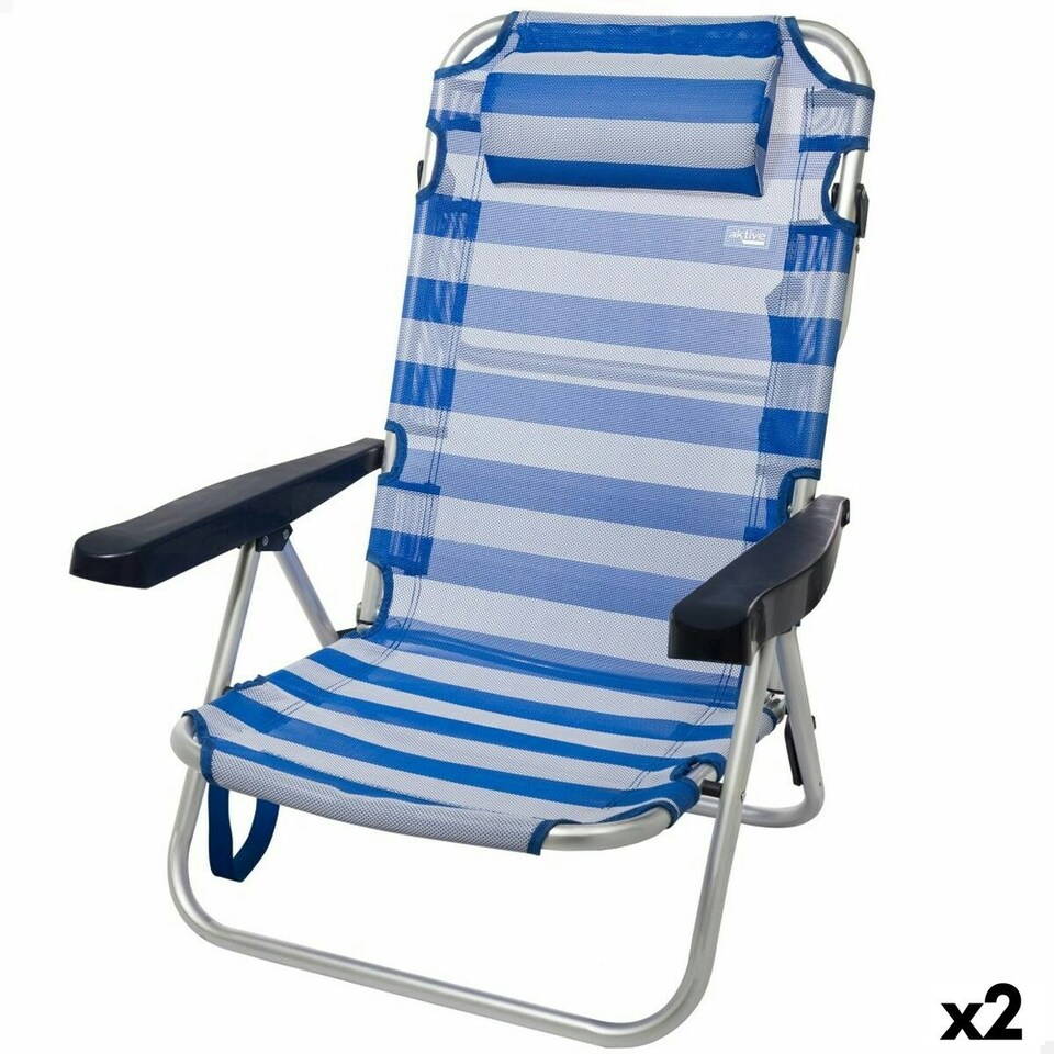 image 1 of Beach Chair Aktive Foldable Cushion White Blue 48 x 84 x 46 cm (2 Units) N/A