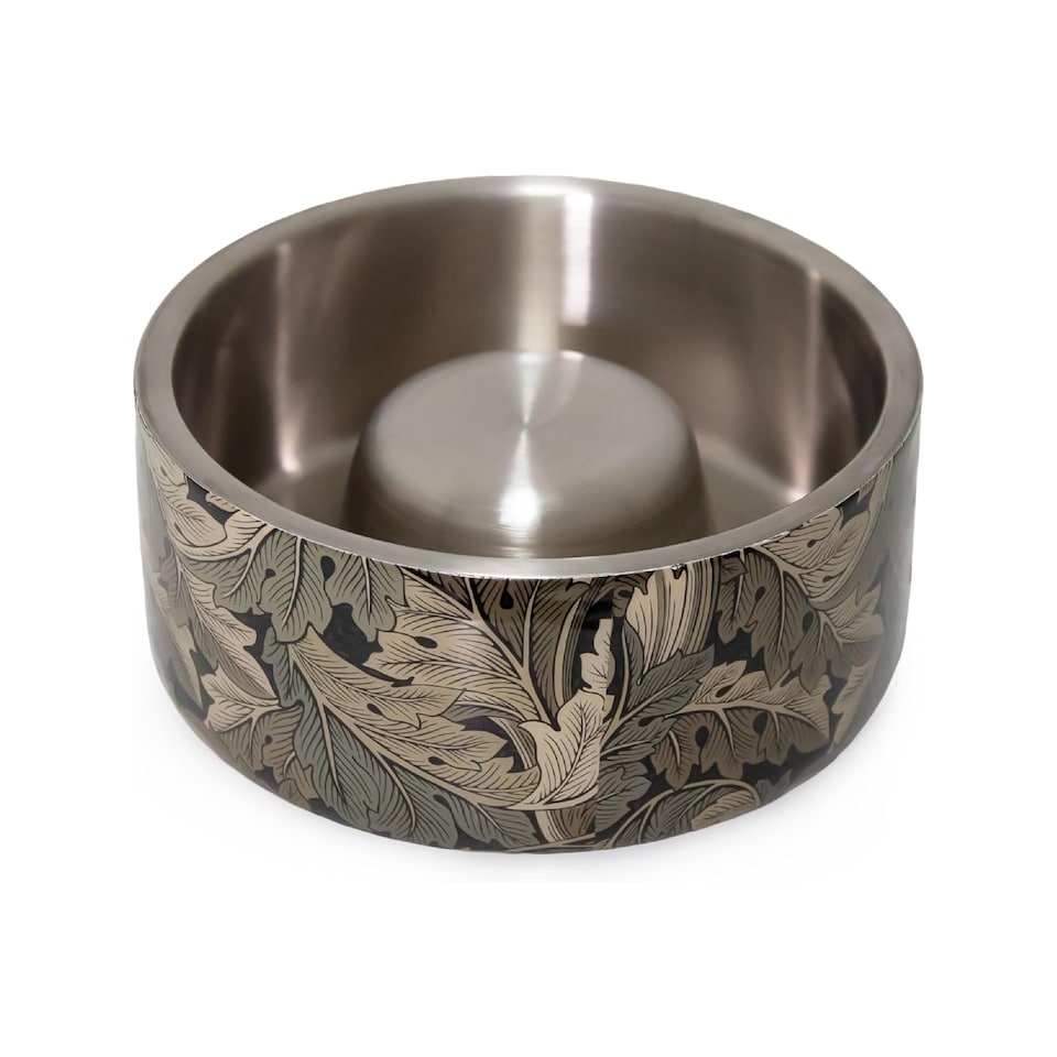 image 1 of Morris & Co Double Walled Slow Feeder Dog Food & Water Bowl Acanthus Print