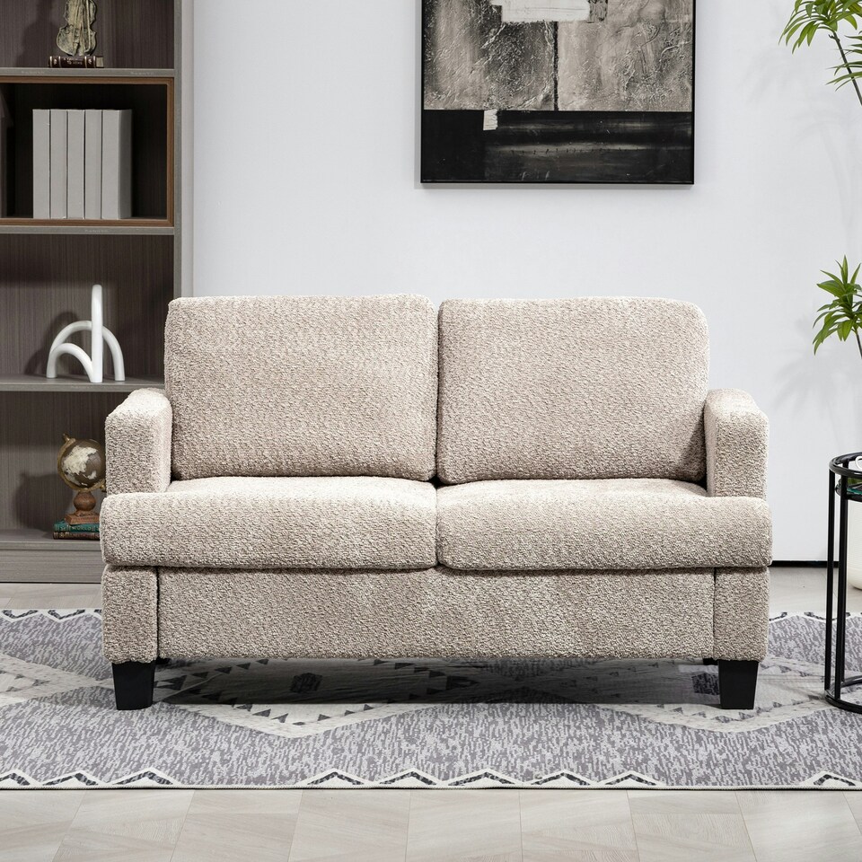 image 1 of HOMCOM 138 cm Chenille Fabric Loveseat Sofa with S-springs, Light Brown Cream