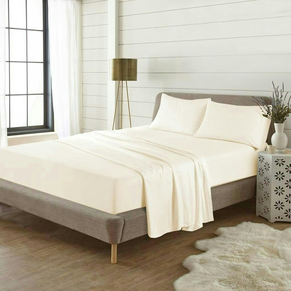 image 1 of Plain Dye Flannelette Cream Super King 16" Deep Fitted Sheet