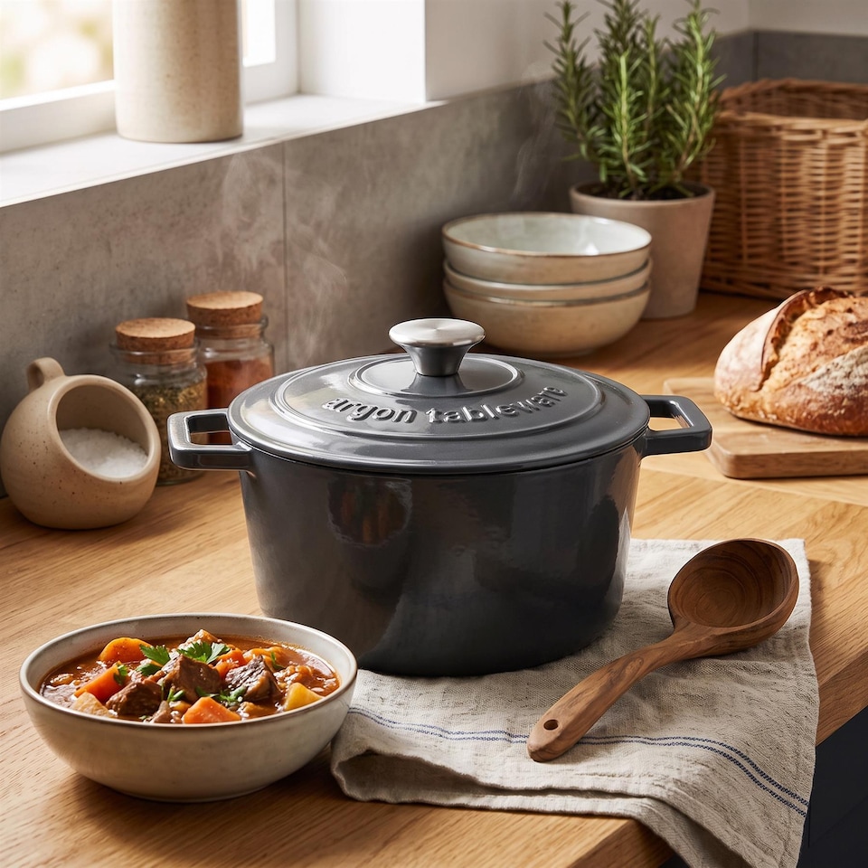 image 1 of Argon Tableware 4.5L Round Cast Iron Casserole Dish with Self-Basting Lid - 4.75QT Dutch Oven Roasting Dish Pot | Black | Matt Black | 1