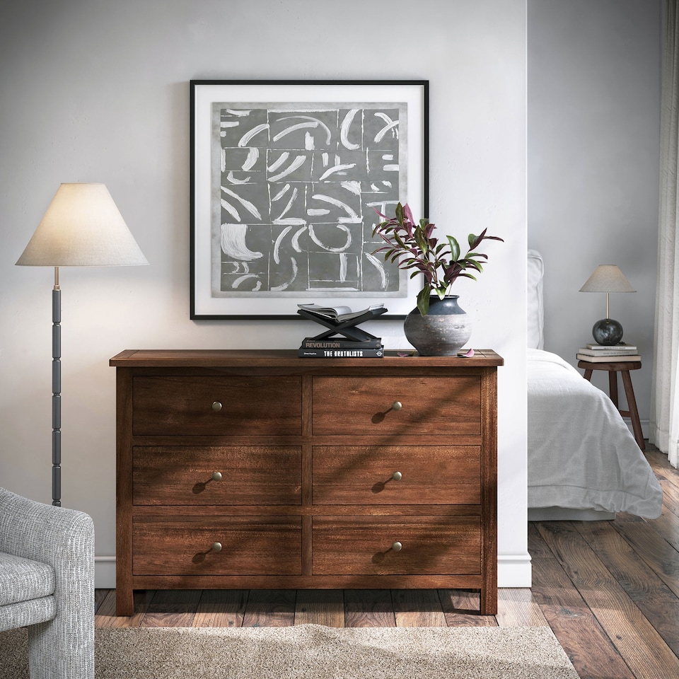 image 1 of Duchy Acacia 6 Drawer Chest Fully Assembled - By Roseland Furniture